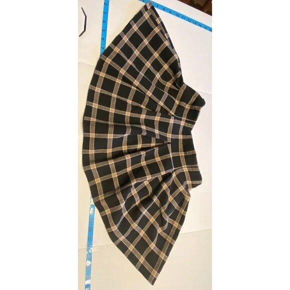 Mini Black Beige Large Plaid Skirt Lined Y2K 90s Vintage Clueless Preppy Student - Picture 2 of 13